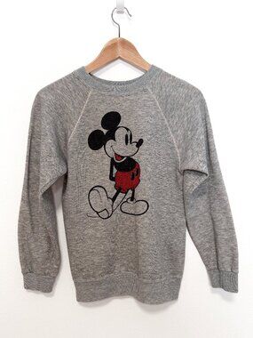 Vintage Disney Casuals Mickey Mouse Heather Gray Raglan Sweatshirt Size Small